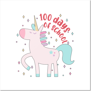 Happy 100 Days Of School Unicorn 100 Days Smarter Kids Tee Posters and Art